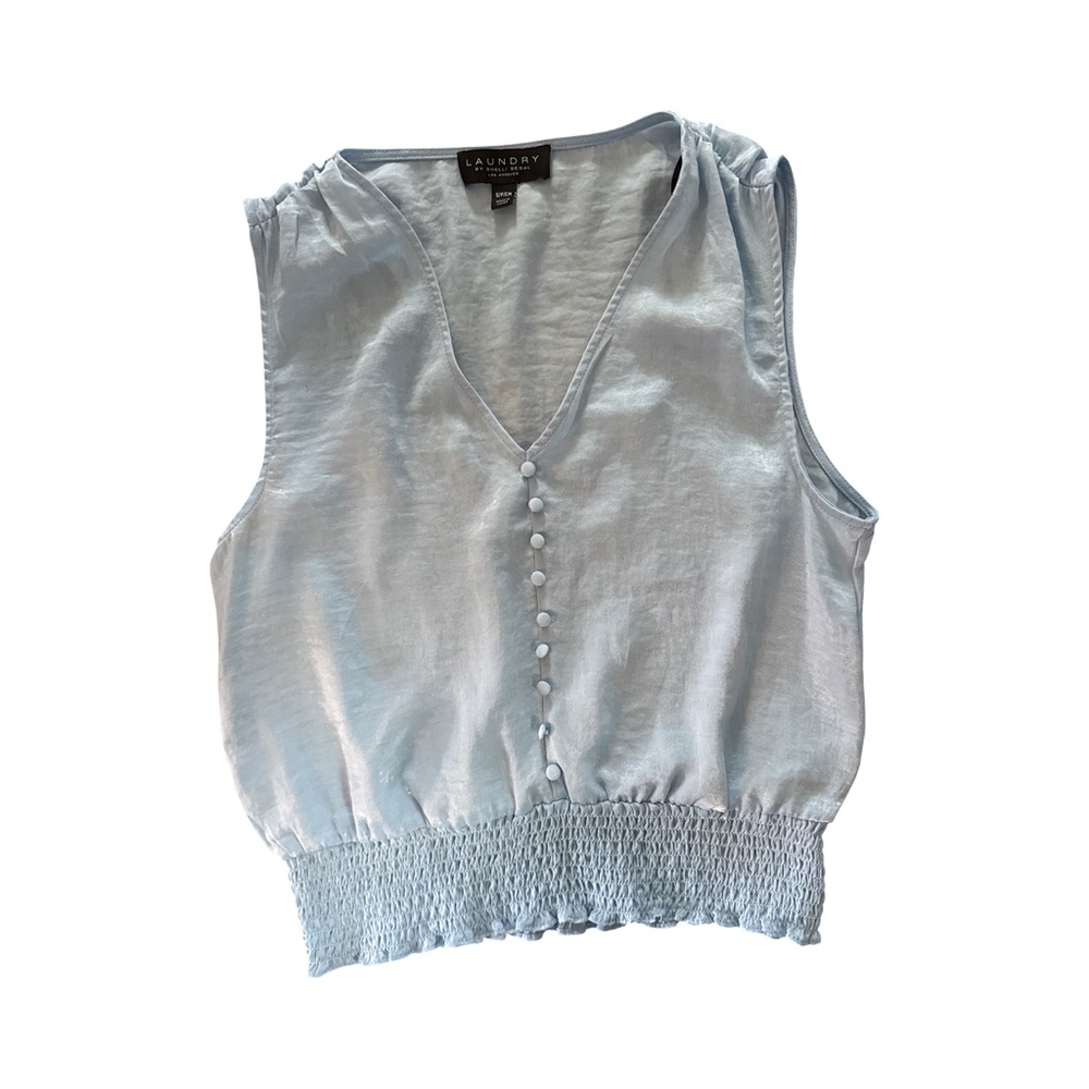 Laundry By Shelli Segal Blue Smocked Sleeveless Blouse